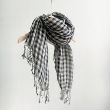 Checked Tussle  ends Ladies Lightweight Fashionable Linen Cotton Scarf UK