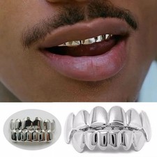 DIY Silver Plated Hip Hop Teeth Grillz Top & Bottom Grills Set Teeth Decoration