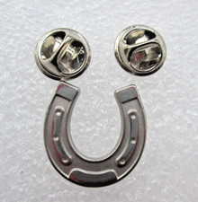 Lucky Horseshoe Horse Silver Tone Pin Badge