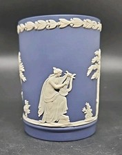 Vintage Dark Blue 3.25" Wedgwood Cylindrical Spill Vase Jasperware England