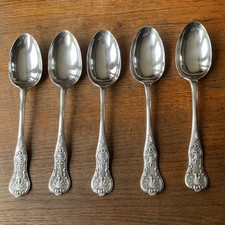 5 Antique Queens Pattern Silver Plated John Fenton?Cereal Dessert Spoons 18.5cm 