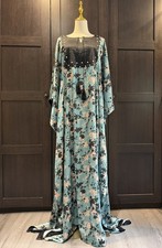 Pure Silk Floral kaftan with pleated Yoke, Pearls embroidery,tassel details