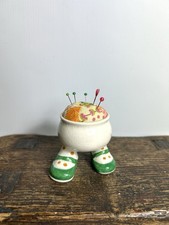 Vintage Pin Cushion / Carlton Walking Ware Egg Cup On Legs