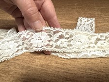 Stretch Lace Edging Trim Fabric, Per Metre- Scalloped Selvedges - Floral - Cream