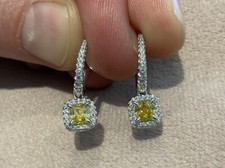 1.51 Carat Lab Created Canary Diamond Princess Cut Earrings Platinum Plated 925