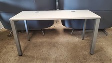 White & Grey Steelcase Office Desk, Cable Tray, 1400 x 600.  2 Available 