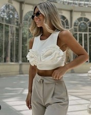 Zara Ribbed Crop Top With Flower Applique Size S