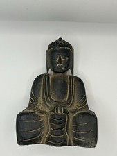 Hand Carved Wooden 20cm Umber Brown Meditating Buddha Statue Thai Indian