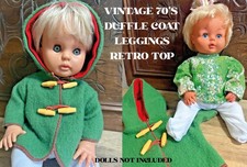 VINTAGE 1970s Duffle Coat, Green Retro Top Leggings for Tiny Tears & First Love