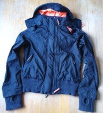 Superdry Windbomber Jacket S Women Girl Black Orange VGC Thumb Holes Triple Zip