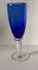 Blue Sherry Glass With Clear Glass Stem.
