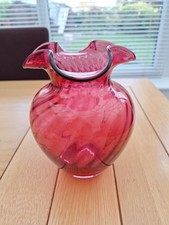 Dartington Glass Fluted Swirl Vase Cranberry  8 Inches Tall Perfect With Label