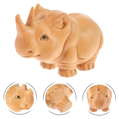Wooden boxwood rhino sculpture - boxwood,