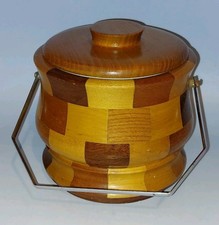 Cambridge Ware Wooden Marquetry Chequered Ice Bucket / Biscuit Barrel