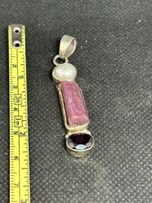 Silver pendant red pink stone - pendant,