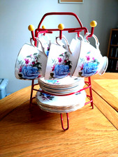 ROYAL VALE BLUE ROSE & PINK FUCHSIA 18 PC TEA SET, 6 CUPS/6 SAUCERS/ 6 T.PLATES 