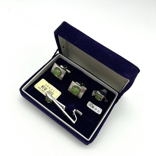 Unused jade cufflinks tie pin - jade,