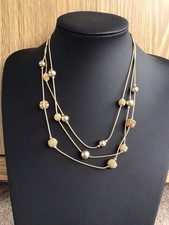 Marks & Spencer gold tone 3 strand round bead pendant necklace costume jewellery