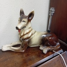 Delcroft Ware German Shepherd Dog converted to lamp Alstation chrome fitting