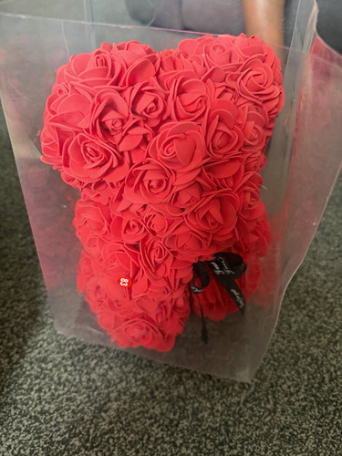 Red artificial rose teddy bear - red,
