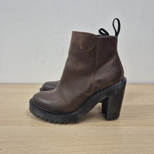 Dr Martens Magdalena Brown Leather High Heel Ankle Chunky Zip Boots Uk 4 Eu 37