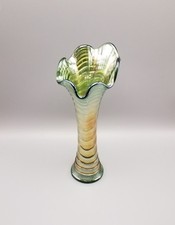 Imperial glass green swirl carnival glass vase