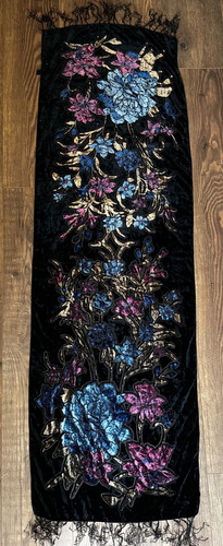 Black floral velvet devore - black,