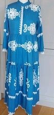 Cornflower Blue Tired Maxi Dress Medium M Boho Oversized Easy Care