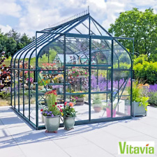 Toughened Glass Greenhouse 8ft 4" x 10ft 6" Steel Perimeter Base Aluminium Frame