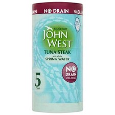 John West Tuna Steak in Spring Water No Drain Less Mess Fish Tin Can Pack 5x110g