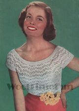 Vintage Crochet Pattern Womens 1950s Glamour Off-Shoulder Scoop Neck Top.