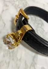 Miu Miu Madras Versatile Bracelet Black Leather Crystal Charm W/ Box From Japan 