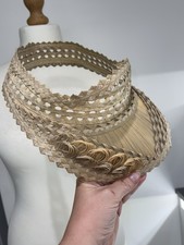 Womens Woven Straw Visor Beach Sun Hat Natural boho ponytail unique VTG  70s 