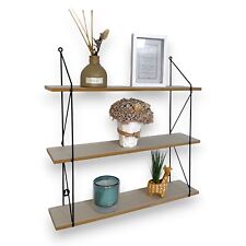 3 Tier Shelf Wall Hanging Shelves Black Metal Frame Wooden Shelves Storage Decor