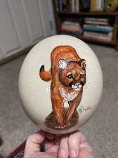 Ostrich Egg with Cougar Scene