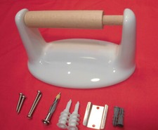 *Glossy White* Clip-On-Wall Toilet Paper Holder & wood roller: Hold Jumbo Rolls