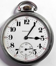 ??STAINLESS STEEL S/CASED HAMILTON, 669, 16s, 17Js OPEN FACE POCKET WATCH,FWO⭐