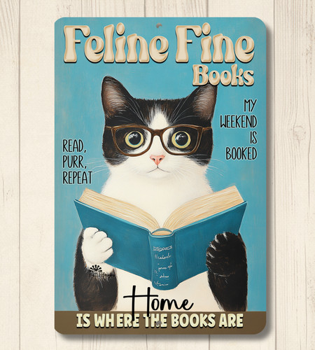 Tuxedo cat book sign - book,