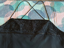 BLACK SHEER BEADED FRONT DROP BACK HEM PARTY DRESS WITH SPAGHETTI STRAPS SIZE 12