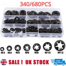680Pcs Starlock Washers Push On Lock Star Tooth Grab Fastener Clips Lock Set