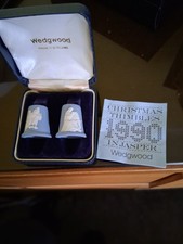 Pair Of 1990 Wedgwood Christmas Thimbles, Jasperware, Inc Original Box.