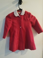Vtg Mini Minus Girls Red Collared Button Down Coat Jacket Winter Made in England