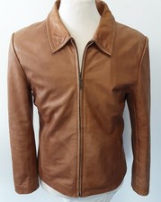 Brown Leather Jacket Full Zip Smart Casual Stylish XL