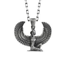 Isis with Wings in Oxidized Sterling Silver Necklace for Sister Birthday Gift