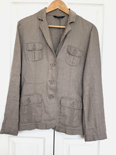 Maine Ladies Grey Linen Cargo Safari Style Blazer Jacket UK 12 Casual Unlined