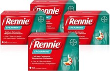 4 x Rennie Indigestion & Heartburn Relief Spearmint Total 96 Chewable Tablets