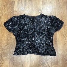 Antique 1920s Black Sequins Evening Formal Blouse Top