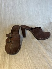 M&S Brown Suede Clog Style Heels With Buckle And Stud Detail Size UK 6.5