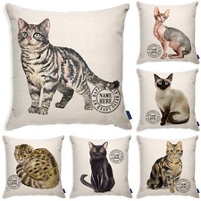 Personalised Cat Cushion Cover Kitten Portrait Watercolour Linen Home Decor Gift
