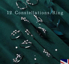 12 Constellations ring 925 Sterling Silver Zodiac Star Signs Rings ResizableRing